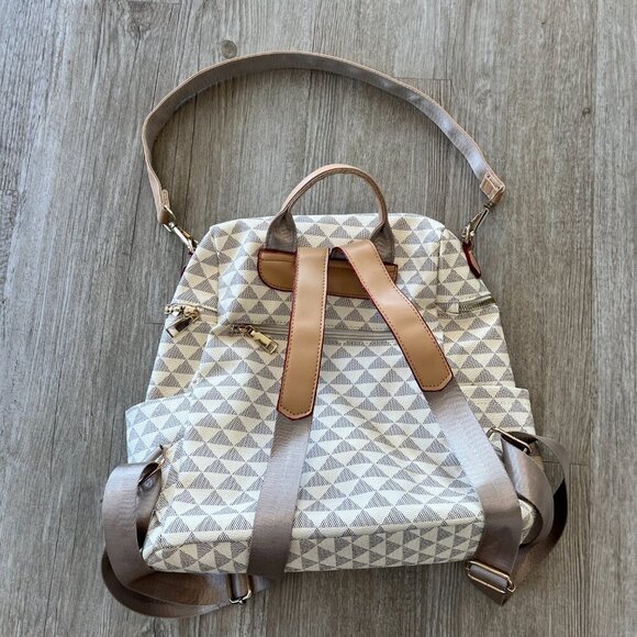 Womens Beige Printed Backpack Purse - Picture 4 of 8